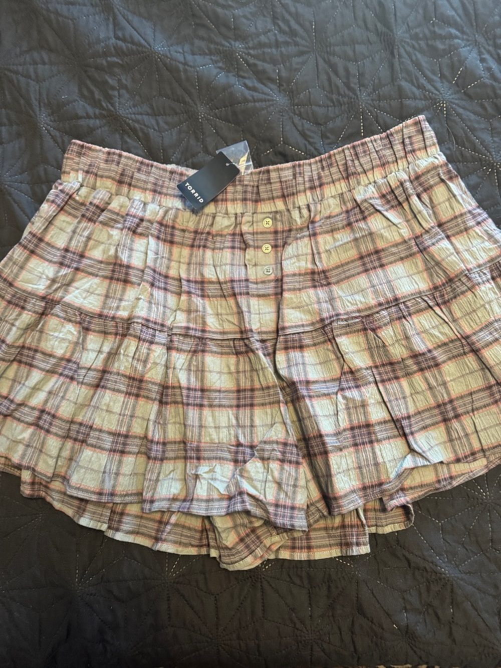 torrid Plaid Ruffle Shorts - Cream, Mauve, Brown